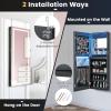 CHARMAID LED Mirror Jewelry Cabinet, 47.2” Jewelry Armoire with Adjustable Lighted Full Length Mirror, Wall Mounted or Door Hanging, Lockable Jewelry Organizer Storage (Black, 47.2”H)(Black)