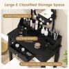 CHARMAID LED Vanity Desk with Lighted Mirror, 10 Dimming Bulbs, 5 Drawers, 3 Storage Organizers, Makeup Vanity Desk with Stool, Bedroom Dressing Table, Gift for Girls Women (White)(Black)