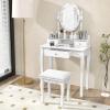 CHARMAID LED Vanity Desk with Lighted Mirror, 10 Dimming Bulbs, 5 Drawers, 3 Storage Organizers, Makeup Vanity Desk with Stool, Bedroom Dressing Table, Gift for Girls Women (White)(White)