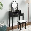 CHARMAID LED Vanity Desk with Lighted Mirror, 10 Dimming Bulbs, 5 Drawers, 3 Storage Organizers, Makeup Vanity Desk with Stool, Bedroom Dressing Table, Gift for Girls Women (White)(Black)