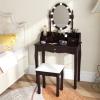 CHARMAID LED Vanity Desk with Lighted Mirror, 10 Dimming Bulbs, 5 Drawers, 3 Storage Organizers, Makeup Vanity Desk with Stool, Bedroom Dressing Table, Gift for Girls Women (White)(Espresso)
