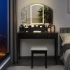 CHARMAID Makeup Vanity Desk with Lights and Mirror, Tri-Folding Lighted Mirror with 3 Color Modes, Vanity Table Set with 6 Drawers, 12 Storage Compartments & Cushioned Stool for Bedroom, Black(Black)