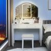 CHARMAID Makeup Vanity Desk with Lights and Mirror, Tri-Folding Lighted Mirror with 3 Color Modes, Vanity Table Set with 6 Drawers, 12 Storage Compartments & Cushioned Stool for Bedroom, Black(White)
