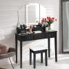 CHARMAID Makeup Vanity Desk with Lights and Mirror, Tri-Folding Lighted Mirror with 3 Color Modes, Vanity Table Set with 6 Drawers, 12 Storage Compartments & Cushioned Stool for Bedroom, Black(Black)