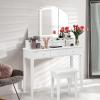 CHARMAID Makeup Vanity Desk with Lights and Mirror, Tri-Folding Lighted Mirror with 3 Color Modes, Vanity Table Set with 6 Drawers, 12 Storage Compartments & Cushioned Stool for Bedroom, Black(White)
