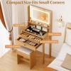 CHARMAID Small Vanity Desk with Mirror, White Makeup Vanity Desk with 3 Drawers, Adjustable Heights, Compact Bedroom Dressing Table with Stool for Small Space(Rustic Oak)