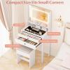 CHARMAID Small Vanity Desk with Mirror, White Makeup Vanity Desk with 3 Drawers, Adjustable Heights, Compact Bedroom Dressing Table with Stool for Small Space(White)
