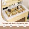 CHARMAID Small Vanity Desk with Mirror, White Makeup Vanity Desk with 3 Drawers, Adjustable Heights, Compact Bedroom Dressing Table with Stool for Small Space(White & Natural)