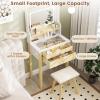 CHARMAID Small Vanity Desk with Mirror, White Makeup Vanity Desk with 3 Drawers, Adjustable Heights, Compact Bedroom Dressing Table with Stool for Small Space(White & Natural)