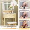 CHARMAID Small Vanity Desk with Mirror, White Makeup Vanity Desk with 3 Drawers, Adjustable Heights, Compact Bedroom Dressing Table with Stool for Small Space(White & Natural)