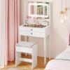 CHARMAID Small Vanity Desk with Mirror, White Makeup Vanity Desk with 3 Drawers, Adjustable Heights, Compact Bedroom Dressing Table with Stool for Small Space(White)