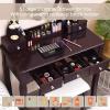 CHARMAID Vanity Desk with Mirror and Lights, Makeup Vanity Table with 5 Storage Drawers, 3 Color Lighting Modes, Adjustable Brightness, Modern Bedroom Dressing Table with Vanity Stool, Black(Espresso)