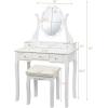 CHARMAID Vanity Desk with Mirror and Lights, Makeup Vanity Table with 5 Storage Drawers, 3 Color Lighting Modes, Adjustable Brightness, Modern Bedroom Dressing Table with Vanity Stool, Black(White)