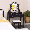 CHARMAID Vanity Desk with Mirror and Lights, Makeup Vanity Table with 5 Storage Drawers, 3 Color Lighting Modes, Adjustable Brightness, Modern Bedroom Dressing Table with Vanity Stool, Black(Black)