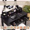 CHARMAID Vanity Desk with Mirror and Lights, Makeup Vanity Table with 5 Storage Drawers, 3 Color Lighting Modes, Adjustable Brightness, Modern Bedroom Dressing Table with Vanity Stool, Black(Black)