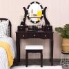 CHARMAID Vanity Desk with Mirror and Lights, Makeup Vanity Table with 5 Storage Drawers, 3 Color Lighting Modes, Adjustable Brightness, Modern Bedroom Dressing Table with Vanity Stool, Black(Espresso)