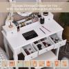 CHARMAID Vanity Desk with Mirror and Lights, Makeup Vanity Table with 5 Storage Drawers, 3 Color Lighting Modes, Adjustable Brightness, Modern Bedroom Dressing Table with Vanity Stool, Black(White)