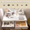 CHARMAID Vanity Desk with Mirror and Lights, White Makeup Vanity Desk with 4 Drawers, 3 Color Lighting Modes, Adjustable Brightness, Modern Dressing Table with Vanity Stool for Girls Small Bedroom(White + Gray + Warm Wood)