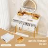 CHARMAID Vanity Desk with Mirror and Lights, White Makeup Vanity Desk with 4 Drawers, 3 Color Lighting Modes, Adjustable Brightness, Modern Dressing Table with Vanity Stool for Girls Small Bedroom(White + Gold)