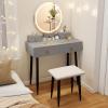CHARMAID Vanity Desk with Mirror and Lights, White Makeup Vanity Desk with 4 Drawers, 3 Color Lighting Modes, Adjustable Brightness, Modern Dressing Table with Vanity Stool for Girls Small Bedroom(Gray + Black)