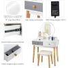 CHARMAID Vanity Desk with Mirror and Lights, White Makeup Vanity Desk with 4 Drawers, 3 Color Lighting Modes, Adjustable Brightness, Modern Dressing Table with Vanity Stool for Girls Small Bedroom(White + Gray + Warm Wood)
