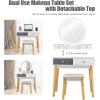 CHARMAID Vanity Desk with Mirror and Lights, White Makeup Vanity Desk with 4 Drawers, 3 Color Lighting Modes, Adjustable Brightness, Modern Dressing Table with Vanity Stool for Girls Small Bedroom(White + Gray + Warm Wood)