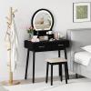 CHARMAID Vanity Desk with Mirror and Lights, White Makeup Vanity Desk with 4 Drawers, 3 Color Lighting Modes, Adjustable Brightness, Modern Dressing Table with Vanity Stool for Girls Small Bedroom(Black)