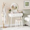 CHARMAID Vanity Desk with Mirror and Lights, White Makeup Vanity Desk with 4 Drawers, 3 Color Lighting Modes, Adjustable Brightness, Modern Dressing Table with Vanity Stool for Girls Small Bedroom(White)