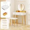 CHARMAID Vanity Desk with Mirror and Lights, White Makeup Vanity Desk with 4 Drawers, 3 Color Lighting Modes, Adjustable Brightness, Modern Dressing Table with Vanity Stool for Girls Small Bedroom(White + Gold)