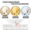 CHARMAID Vanity Desk with Mirror and Lights, White Makeup Vanity Desk with 4 Drawers, 3 Color Lighting Modes, Adjustable Brightness, Modern Dressing Table with Vanity Stool for Girls Small Bedroom(White + Gray + Warm Wood)