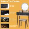CHARMAID Vanity Desk with Mirror and Lights, White Makeup Vanity Desk with 4 Drawers, 3 Color Lighting Modes, Adjustable Brightness, Modern Dressing Table with Vanity Stool for Girls Small Bedroom(Black + Warm Wood)