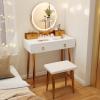 CHARMAID Vanity Desk with Mirror and Lights, White Makeup Vanity Desk with 4 Drawers, 3 Color Lighting Modes, Adjustable Brightness, Modern Dressing Table with Vanity Stool for Girls Small Bedroom(White + Gold)