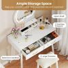 CHARMAID Vanity Desk with Mirror and Lights, White Makeup Vanity Desk with 4 Drawers, 3 Color Lighting Modes, Adjustable Brightness, Modern Dressing Table with Vanity Stool for Girls Small Bedroom(White)