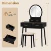 CHARMAID Vanity Desk with Mirror and Lights, White Makeup Vanity Desk with 4 Drawers, 3 Color Lighting Modes, Adjustable Brightness, Modern Dressing Table with Vanity Stool for Girls Small Bedroom(Black)