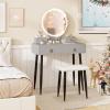 CHARMAID Vanity Desk with Mirror and Lights, White Makeup Vanity Desk with 4 Drawers, 3 Color Lighting Modes, Adjustable Brightness, Modern Dressing Table with Vanity Stool for Girls Small Bedroom(Gray + Black)