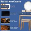 CHARMAID Vanity Desk with Mirror and Lights, White Makeup Vanity Desk with 4 Drawers, 3 Color Lighting Modes, Adjustable Brightness, Modern Dressing Table with Vanity Stool for Girls Small Bedroom(Navy Blue + Warm Wood)