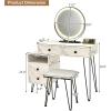 CHARMAID Vanity Desk with Reversible Side Cabinet, Makeup Vanity Table with Lighted Mirror, 3 Color Lights, 4 Drawers, Bedroom Dressing Table with Nightstand and Stool, Rustic Brown(White)