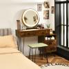 CHARMAID Vanity Desk with Reversible Side Cabinet, Makeup Vanity Table with Lighted Mirror, 3 Color Lights, 4 Drawers, Bedroom Dressing Table with Nightstand and Stool, Rustic Brown(Rustic Brown)