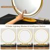 CHARMAID Vanity Desk with Reversible Side Cabinet, Makeup Vanity Table with Lighted Mirror, 3 Color Lights, 4 Drawers, Bedroom Dressing Table with Nightstand and Stool, Rustic Brown(Marble Black)