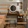CHARMAID Vanity Desk with Reversible Side Cabinet, Makeup Vanity Table with Lighted Mirror, 3 Color Lights, 4 Drawers, Bedroom Dressing Table with Nightstand and Stool, Rustic Brown(Rustic Brown)