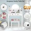 CHARMAID Vanity Set with 4 Storage Shelves and 4 Drawers, Makeup Table with 360° Pivoted Round Mirror and Makeup Organizers, Dressing Table with Mirror and Cushioned Stool for Women Girls (Black)(White)