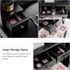 CHARMAID Vanity Set with 4 Storage Shelves and 4 Drawers, Makeup Table with 360° Pivoted Round Mirror and Makeup Organizers, Dressing Table with Mirror and Cushioned Stool for Women Girls (Black)(Black)