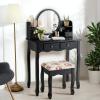 CHARMAID Vanity Set with 4 Storage Shelves and 4 Drawers, Makeup Table with 360° Pivoted Round Mirror and Makeup Organizers, Dressing Table with Mirror and Cushioned Stool for Women Girls (Black)(Black)
