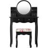CHARMAID Vanity Set with 4 Storage Shelves and 4 Drawers, Makeup Table with 360° Pivoted Round Mirror and Makeup Organizers, Dressing Table with Mirror and Cushioned Stool for Women Girls (Black)(Black)