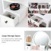 CHARMAID Vanity Set with 4 Storage Shelves and 4 Drawers, Makeup Table with 360° Pivoted Round Mirror and Makeup Organizers, Dressing Table with Mirror and Cushioned Stool for Women Girls (Black)(White)