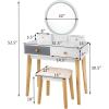 CHARMAID Vanity Set with Lighted Mirror, 3 Lighted Modes Touch Screen Dimming Mirror, Modern Bedroom Makeup Dressing Table with 4 Sliding Drawers and Cushioned Stool for Girls Women Gifts, White