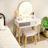 CHARMAID Vanity Set with Lighted Mirror, 3 Lighted Modes Touch Screen Dimming Mirror, Modern Bedroom Makeup Dressing Table with 4 Sliding Drawers and Cushioned Stool for Girls Women Gifts, White