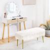 CHARMAID Vanity Stool for Makeup Room, Faux Fur Ottoman with Golden Metal Legs, Upholstered Entryway Shoe Bench End of Bed, Plush Fluffy Foot Rest Bedroom Living Room (White, 36” x 14” x 18”)