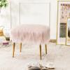 CHARMAID Vanity Stool for Makeup Room, Faux Fur Ottoman with Golden Metal Legs, Upholstered Entryway Shoe Bench End of Bed, Plush Fluffy Foot Rest Bedroom Living Room (Pink, 20” x 16” x 18”)
