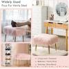 CHARMAID Vanity Stool for Makeup Room, Faux Fur Ottoman with Golden Metal Legs, Upholstered Entryway Shoe Bench End of Bed, Plush Fluffy Foot Rest Bedroom Living Room (Pink, 20” x 16” x 18”)